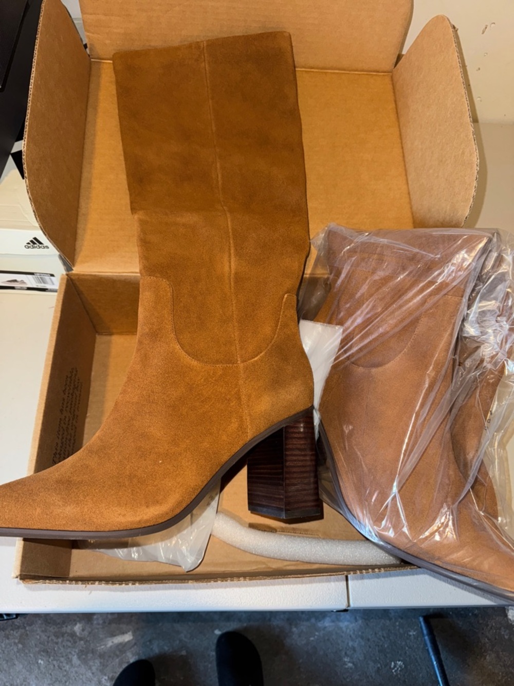Women's Chestnut Suede Mid-Calf Block Heel Boots